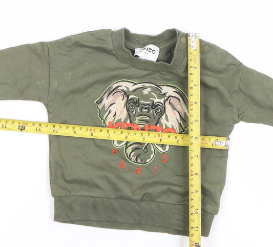 Kenzo Kids Green Elephant Embroidered Sweatshirt 6-9 Months Unisex Cotton