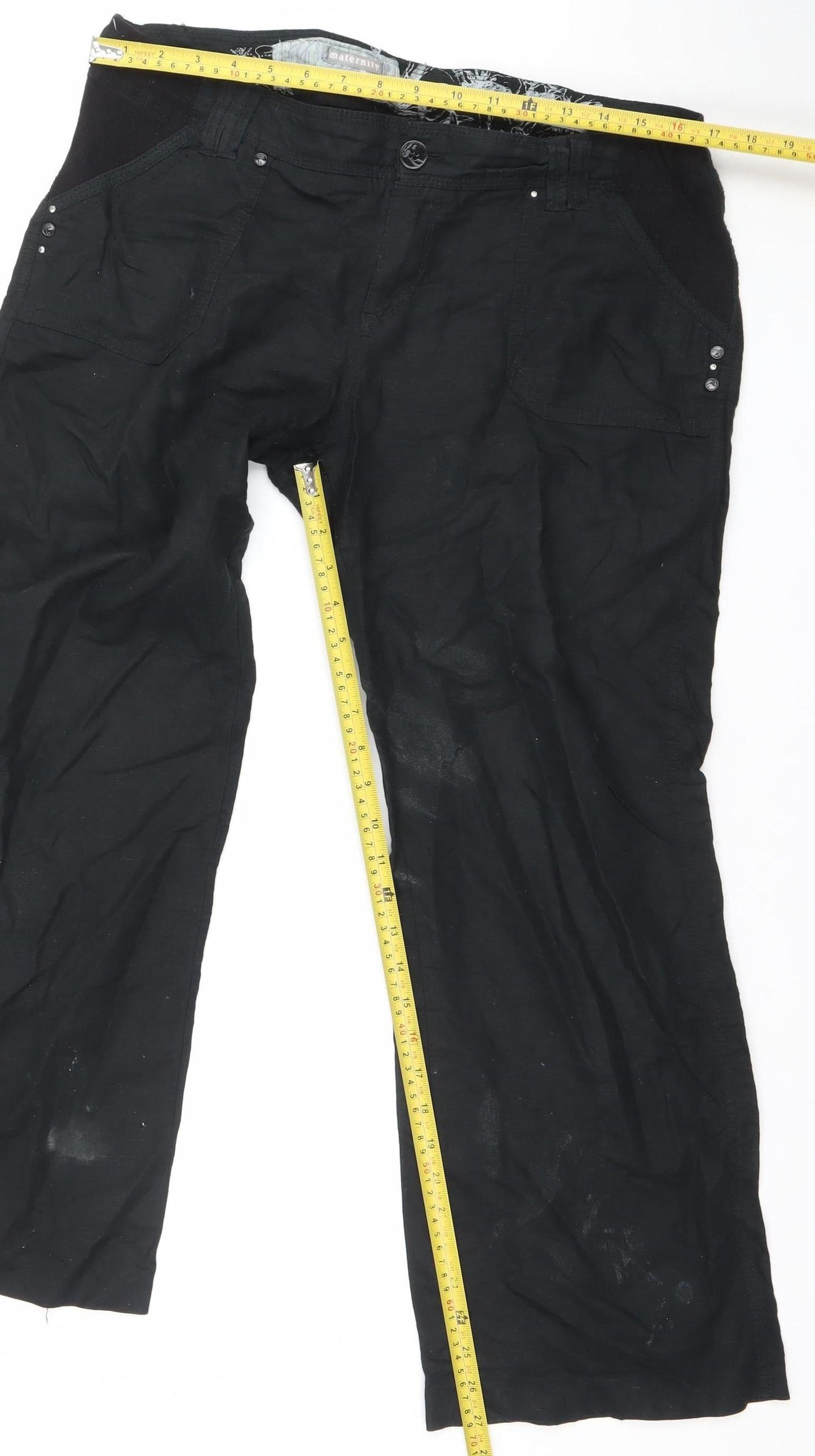 New Look Womens Black Size 14 Cargo Trousers Cotton Ramie
