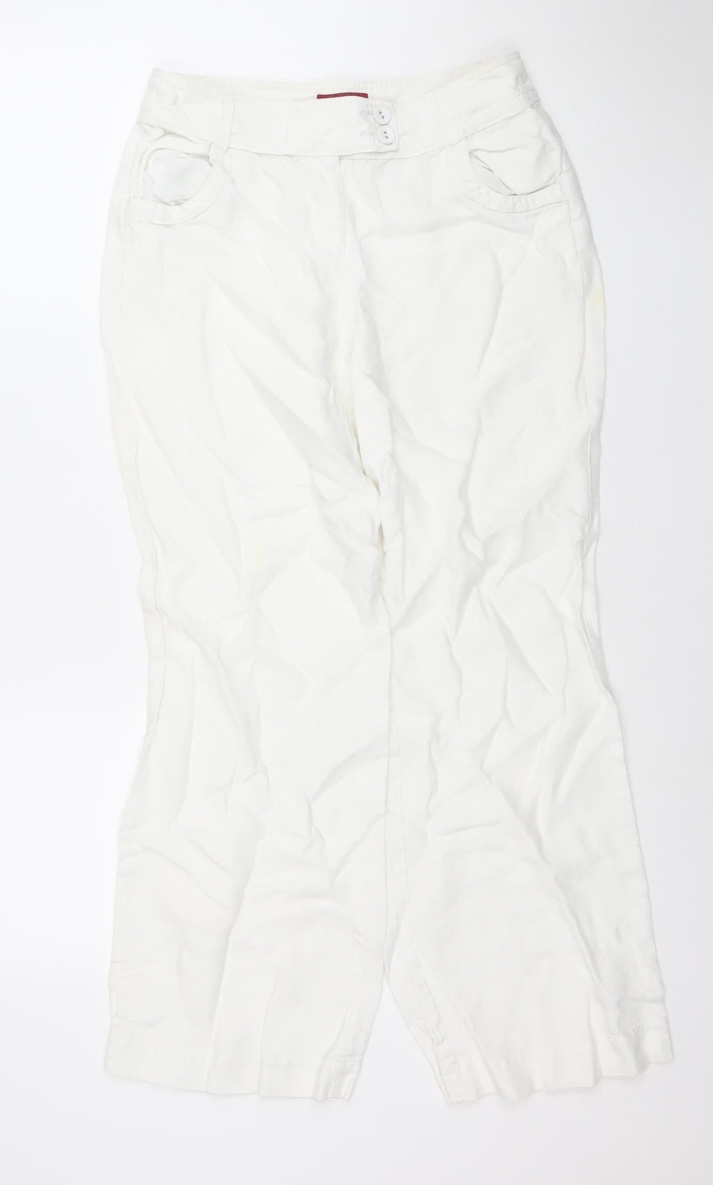 Monsoon Women’s White Linen Blend Capri Trousers Size 8 Regular