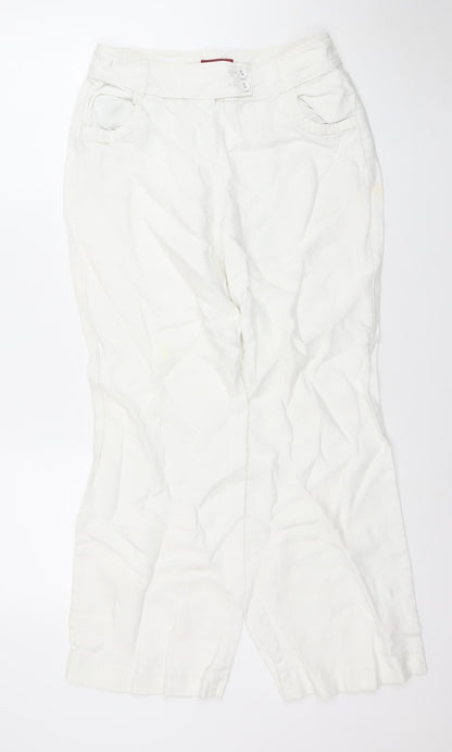 Monsoon Women’s White Linen Blend Capri Trousers Size 8 Regular
