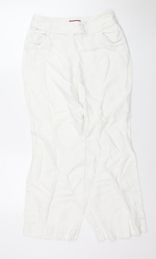 Monsoon Women’s White Linen Blend Capri Trousers Size 8 Regular