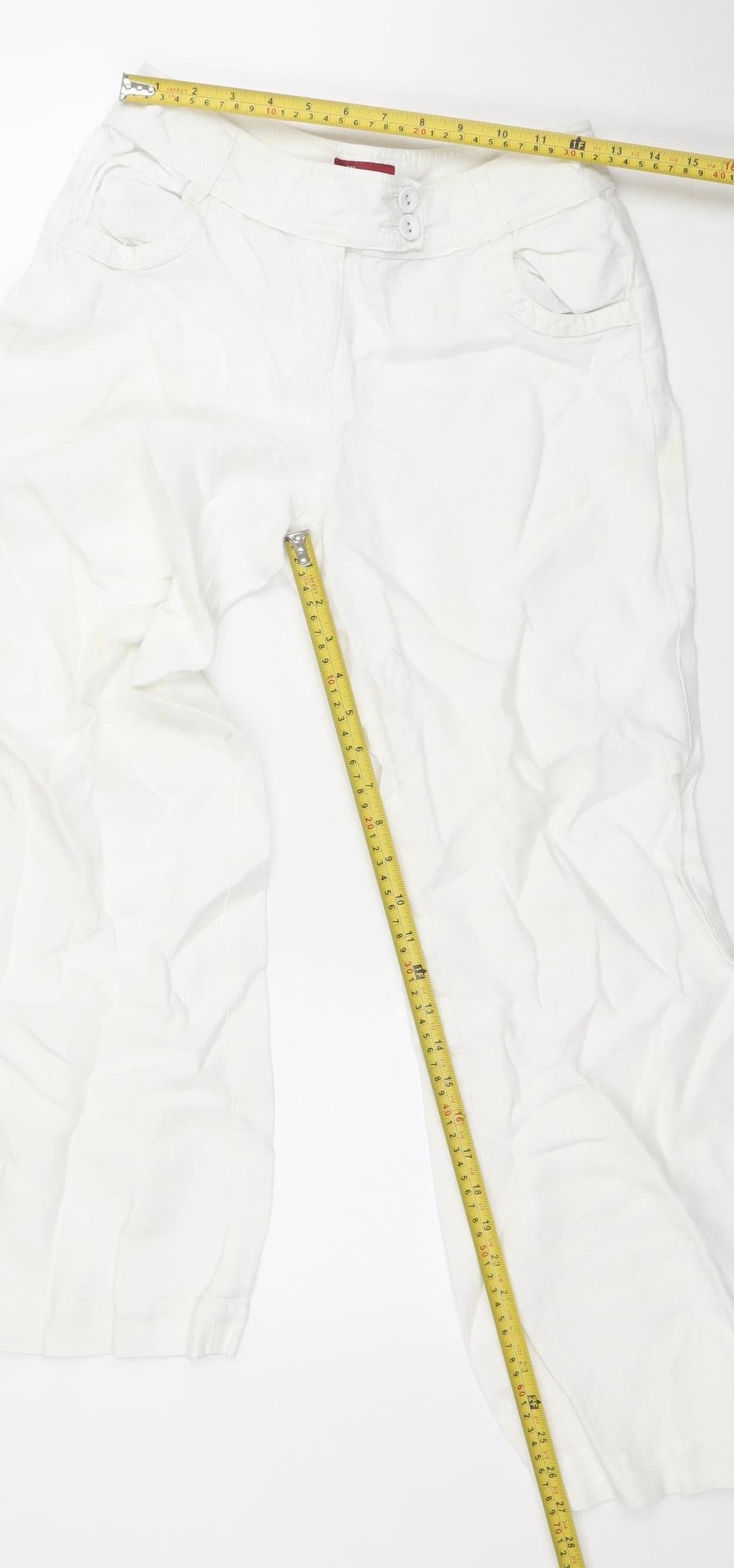 Monsoon Women’s White Linen Blend Capri Trousers Size 8 Regular