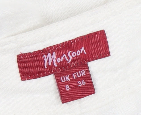 Monsoon Women’s White Linen Blend Capri Trousers Size 8 Regular