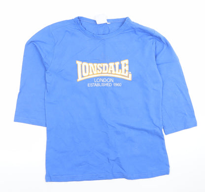 Lonsdale Women Blue 3/4 Sleeve Cotton Stretch T-Shirt Size S