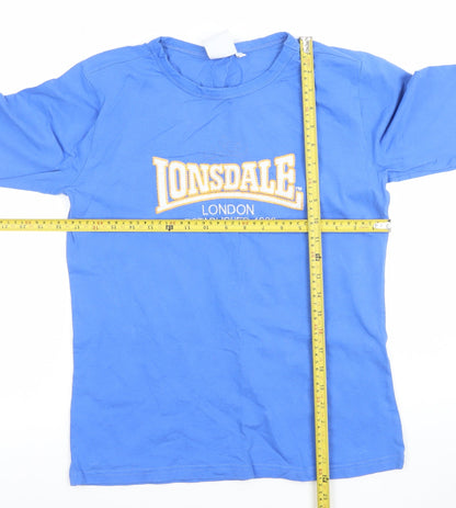 Lonsdale Women Blue 3/4 Sleeve Cotton Stretch T-Shirt Size S