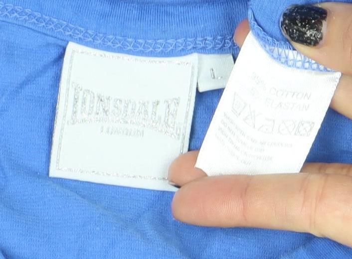 Lonsdale Women Blue 3/4 Sleeve Cotton Stretch T-Shirt Size S