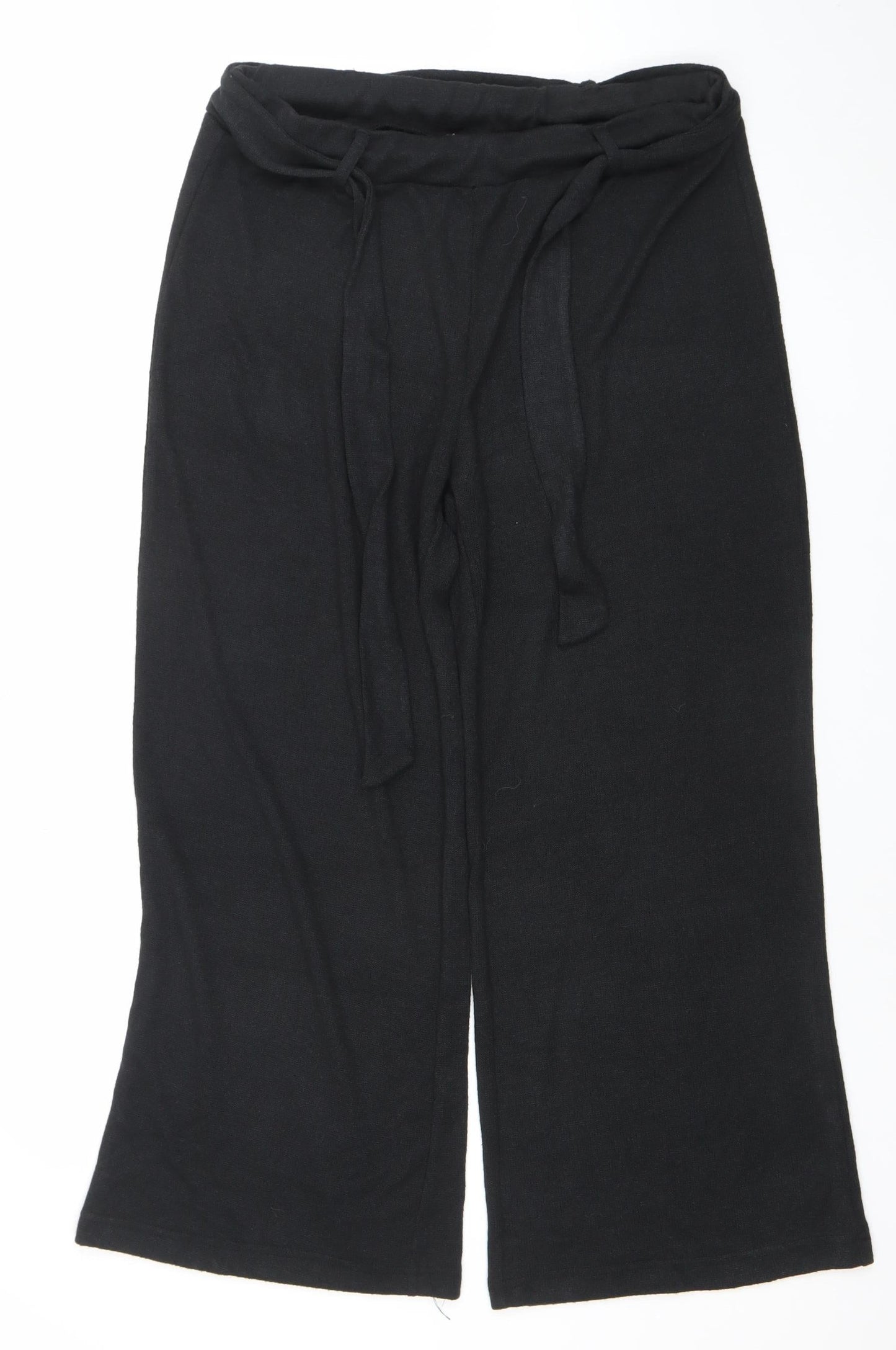 Womens UK Size 12 Cortefiel Relaxed Fit Wide-Leg Black Trousers