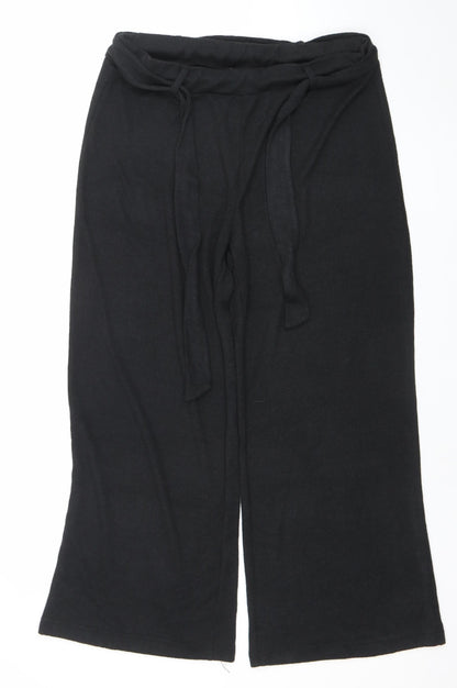 Womens UK Size 12 Cortefiel Relaxed Fit Wide-Leg Black Trousers