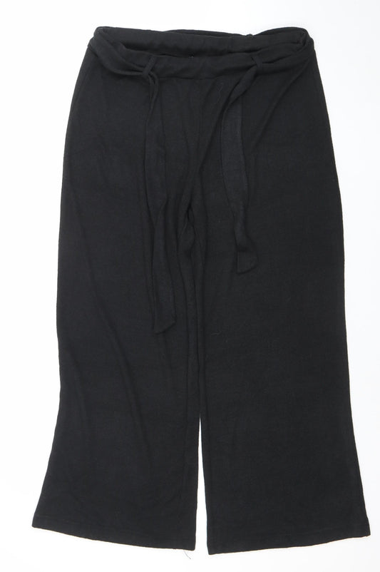 Womens UK Size 12 Cortefiel Relaxed Fit Wide-Leg Black Trousers