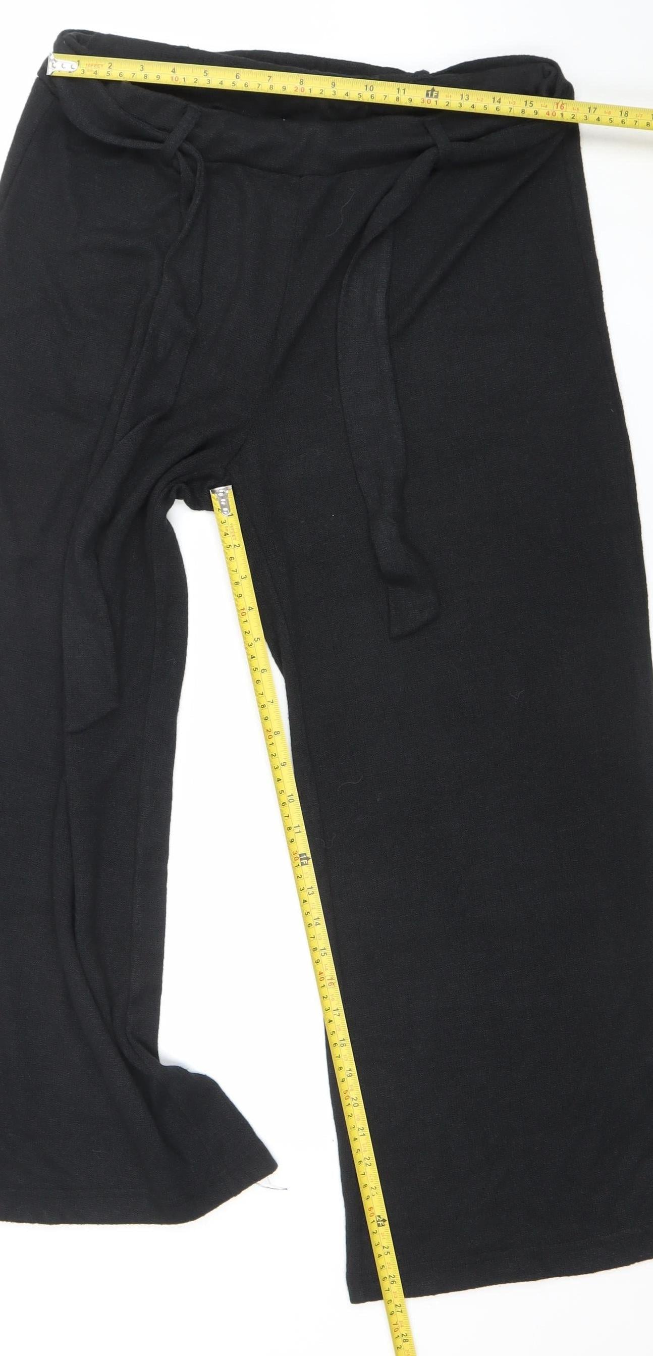 Womens UK Size 12 Cortefiel Relaxed Fit Wide-Leg Black Trousers