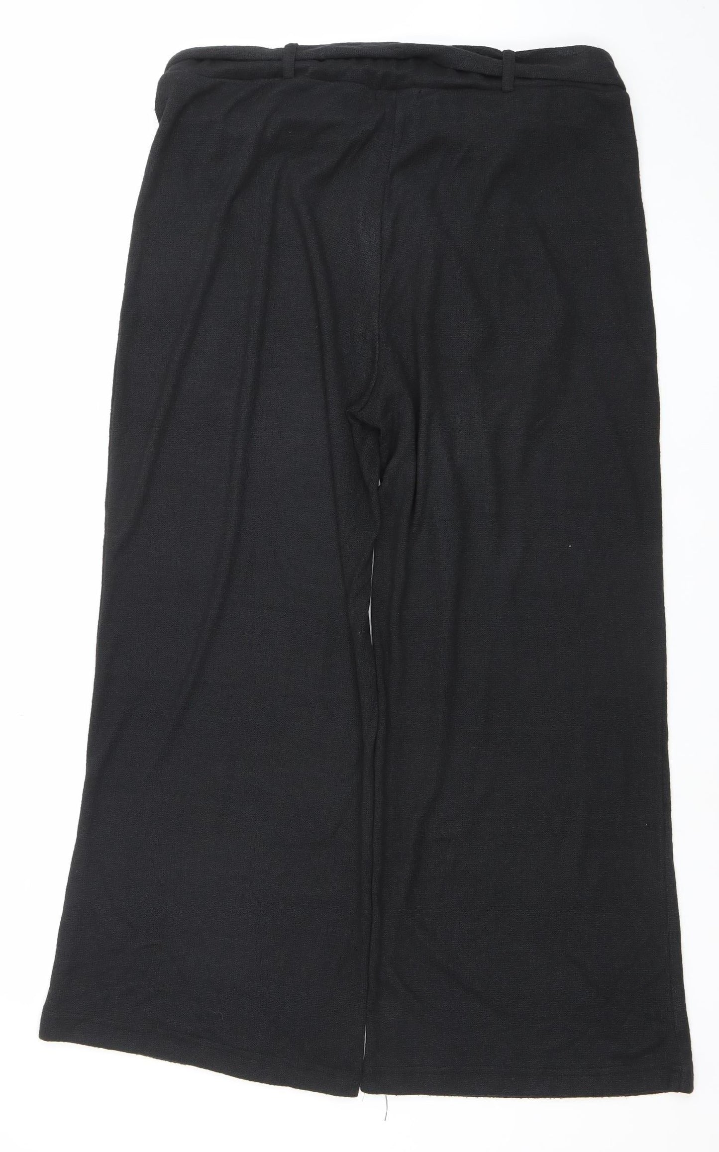 Womens UK Size 12 Cortefiel Relaxed Fit Wide-Leg Black Trousers