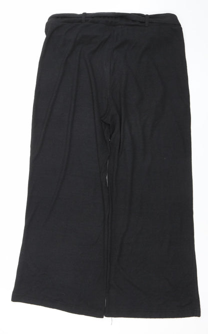 Womens UK Size 12 Cortefiel Relaxed Fit Wide-Leg Black Trousers