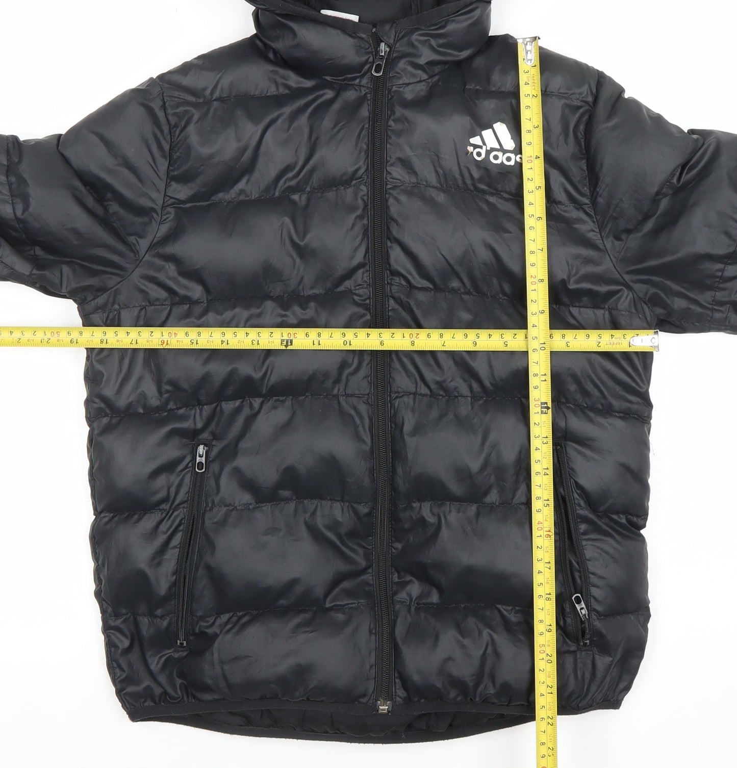 Adidas Boys Black Hooded Puffer Jacket 11-12 Years Winter Zip Coat