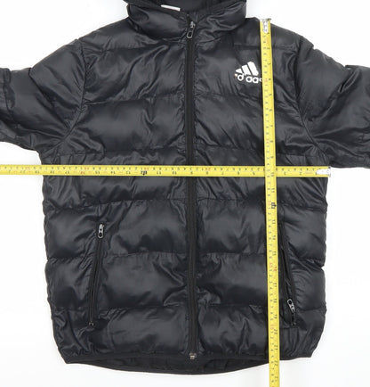 Adidas Boys Black Hooded Puffer Jacket 11-12 Years Winter Zip Coat