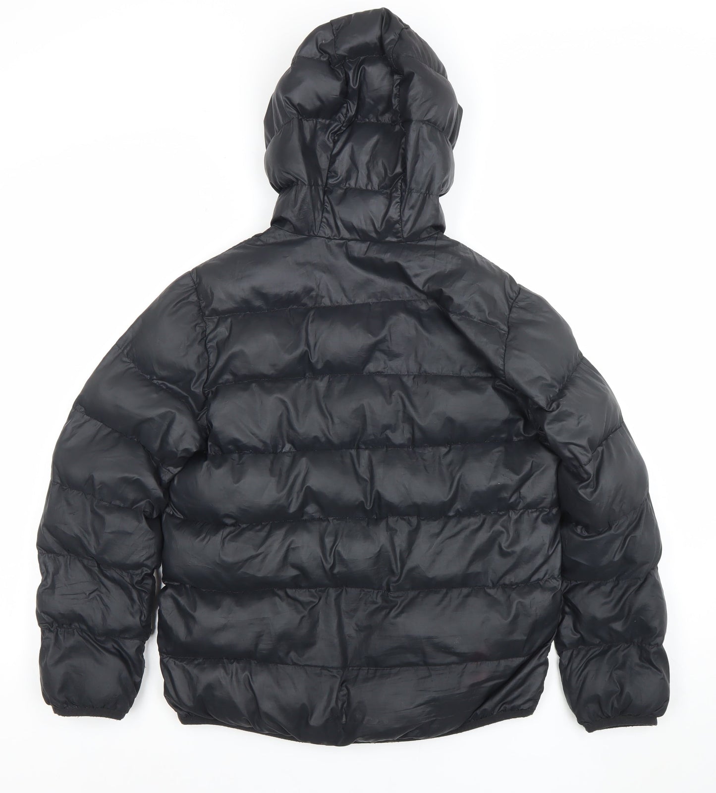 Adidas Boys Black Hooded Puffer Jacket 11-12 Years Winter Zip Coat