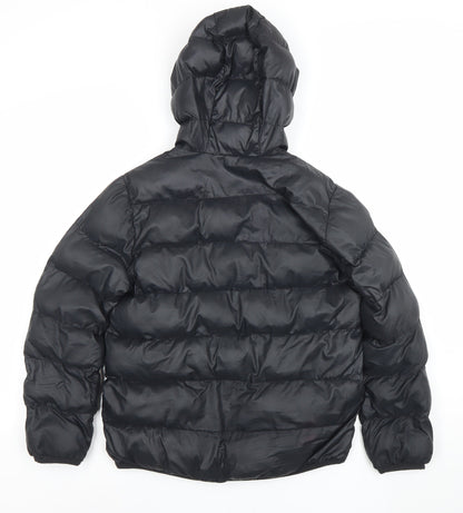 Adidas Boys Black Hooded Puffer Jacket 11-12 Years Winter Zip Coat