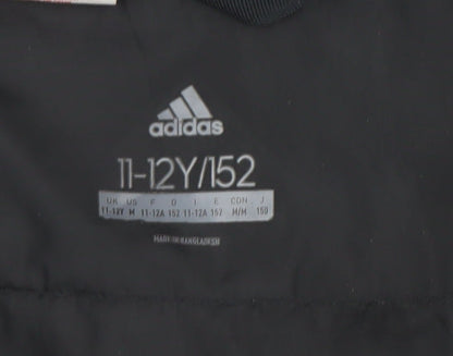 Adidas Boys Black Hooded Puffer Jacket 11-12 Years Winter Zip Coat