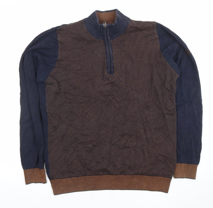 Benetti Men's Blue Brown Medium 1/2 Zip Cotton Jumper