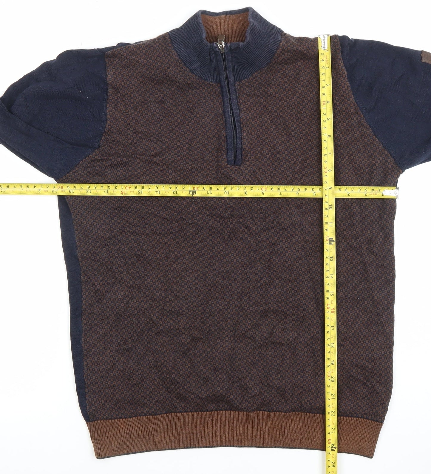 Benetti Men's Blue Brown Medium 1/2 Zip Cotton Jumper