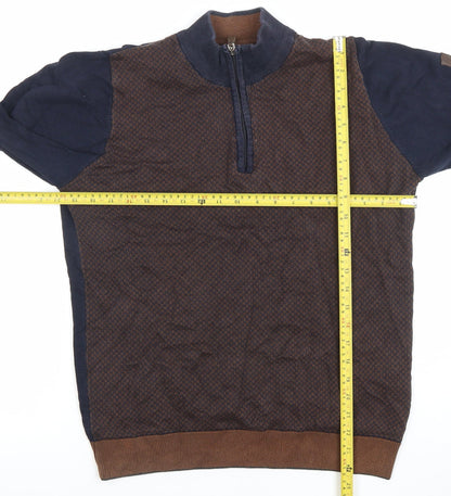 Benetti Men's Blue Brown Medium 1/2 Zip Cotton Jumper