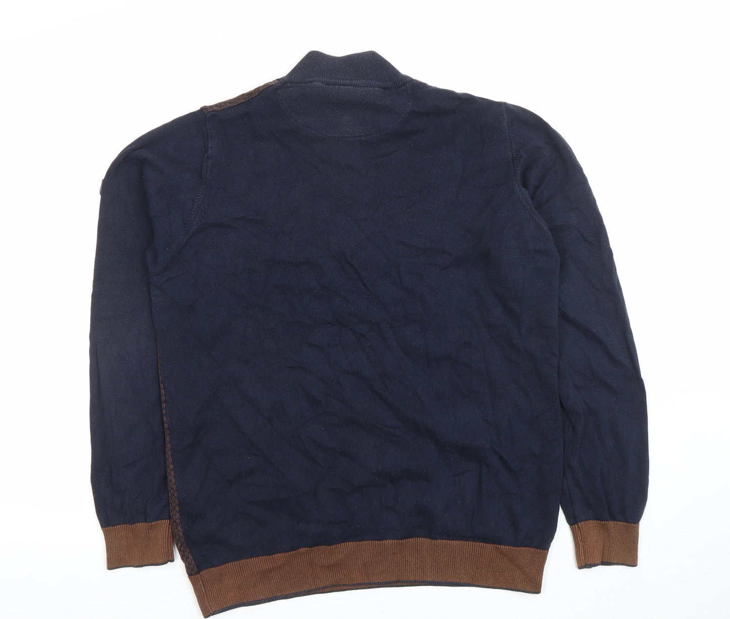 Benetti Men's Blue Brown Medium 1/2 Zip Cotton Jumper