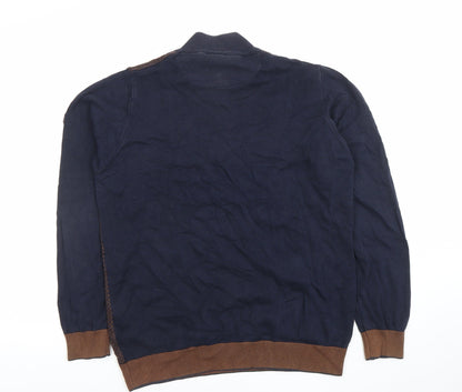 Benetti Men's Blue Brown Medium 1/2 Zip Cotton Jumper