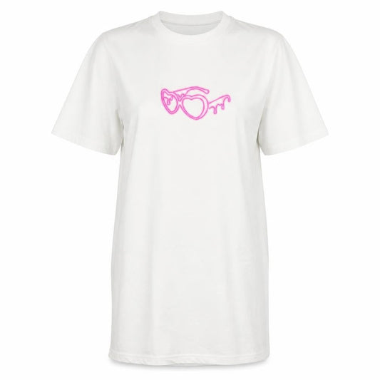 Front view of I Saw It First Women’s White Love Island Small Graphic T-Shirt Dress