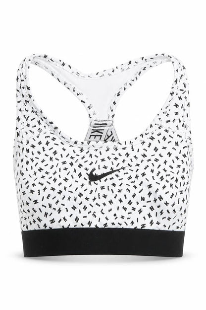 Front view of Nike girls’ white black dri-fit sports bra m athletic tank top