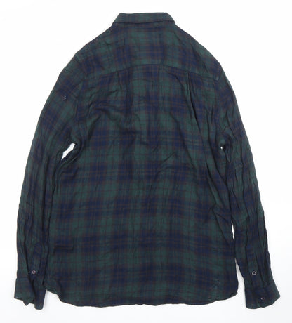 Superdry Men Green Blue Plaid Button-Up Shirt Size S Viscose