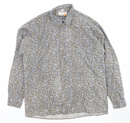 Legendaire Men's Brown Paisley Cotton Long Sleeve Button-Up Shirt L