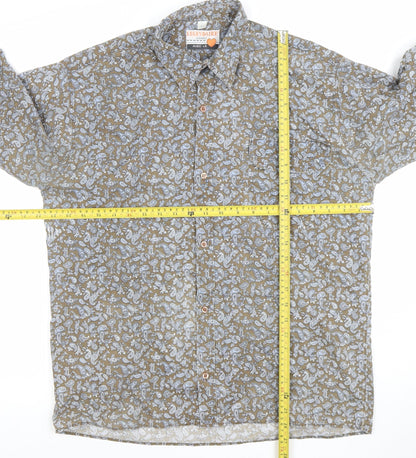 Legendaire Men's Brown Paisley Cotton Long Sleeve Button-Up Shirt L