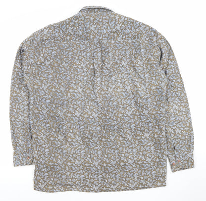 Legendaire Men's Brown Paisley Cotton Long Sleeve Button-Up Shirt L