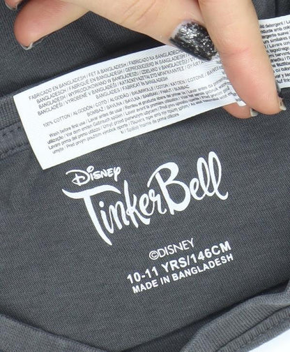 Girls UK Size 10-11 Years Disney Black Graphic Print T-Shirt
