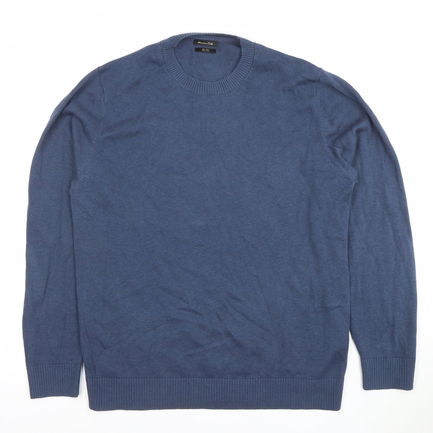 Massimo Dutti Men's Blue Cotton Wool Crew Neck Jumper L