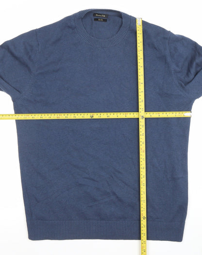 Massimo Dutti Men's Blue Cotton Wool Crew Neck Jumper L