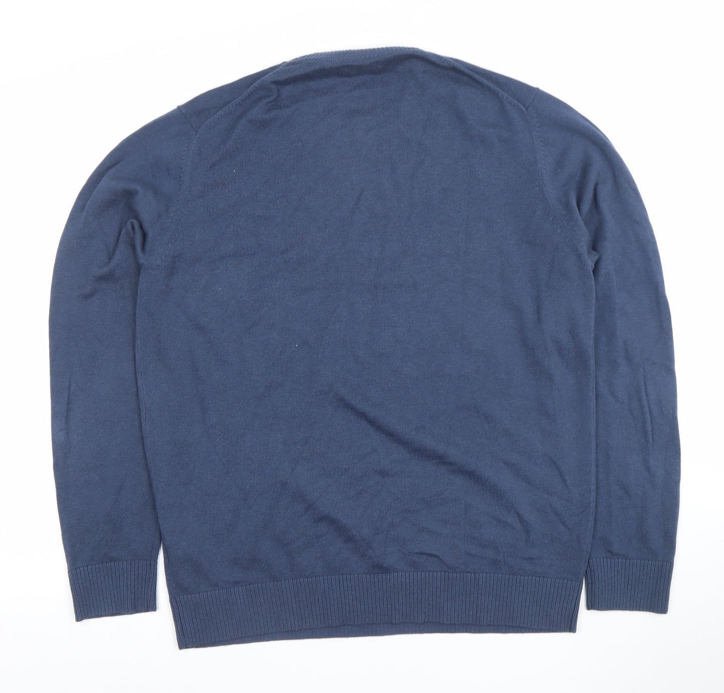 Massimo Dutti Men's Blue Cotton Wool Crew Neck Jumper L