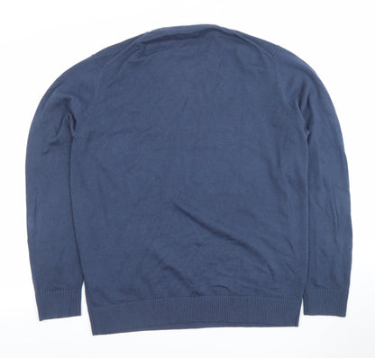 Massimo Dutti Men's Blue Cotton Wool Crew Neck Jumper L