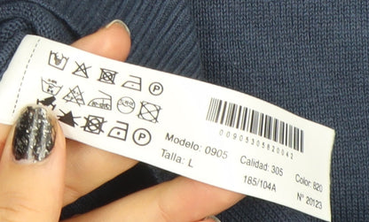 Massimo Dutti Men's Blue Cotton Wool Crew Neck Jumper L