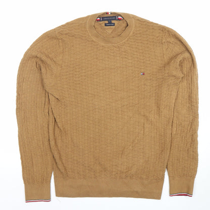 Tommy Hilfiger Men Brown Small Cable-Knit Cotton Crew Neck Jumper