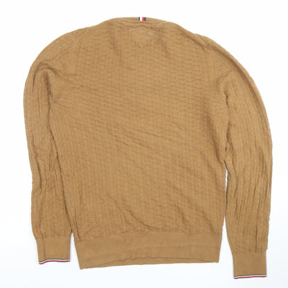 Tommy Hilfiger Men Brown Small Cable-Knit Cotton Crew Neck Jumper