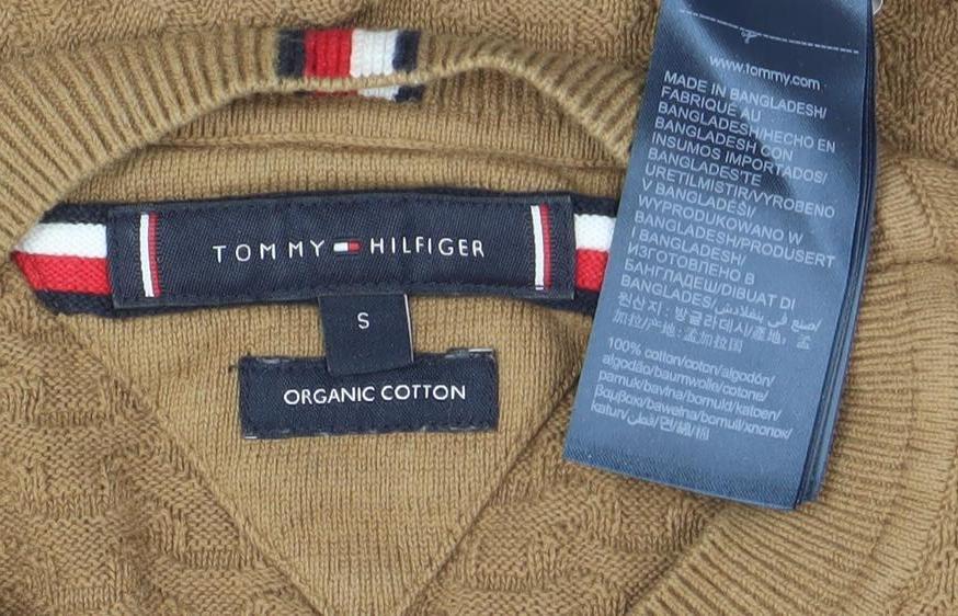 Tommy Hilfiger Men Brown Small Cable-Knit Cotton Crew Neck Jumper