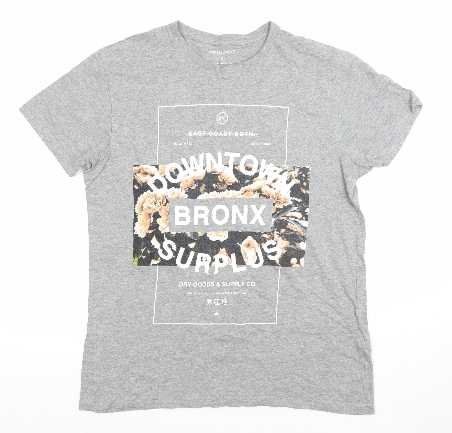 Primark Men's Grey Bronx Graphic Print Cotton T-Shirt Size M