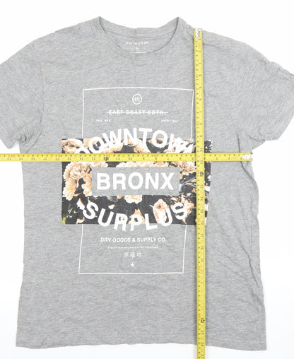 Primark Men's Grey Bronx Graphic Print Cotton T-Shirt Size M