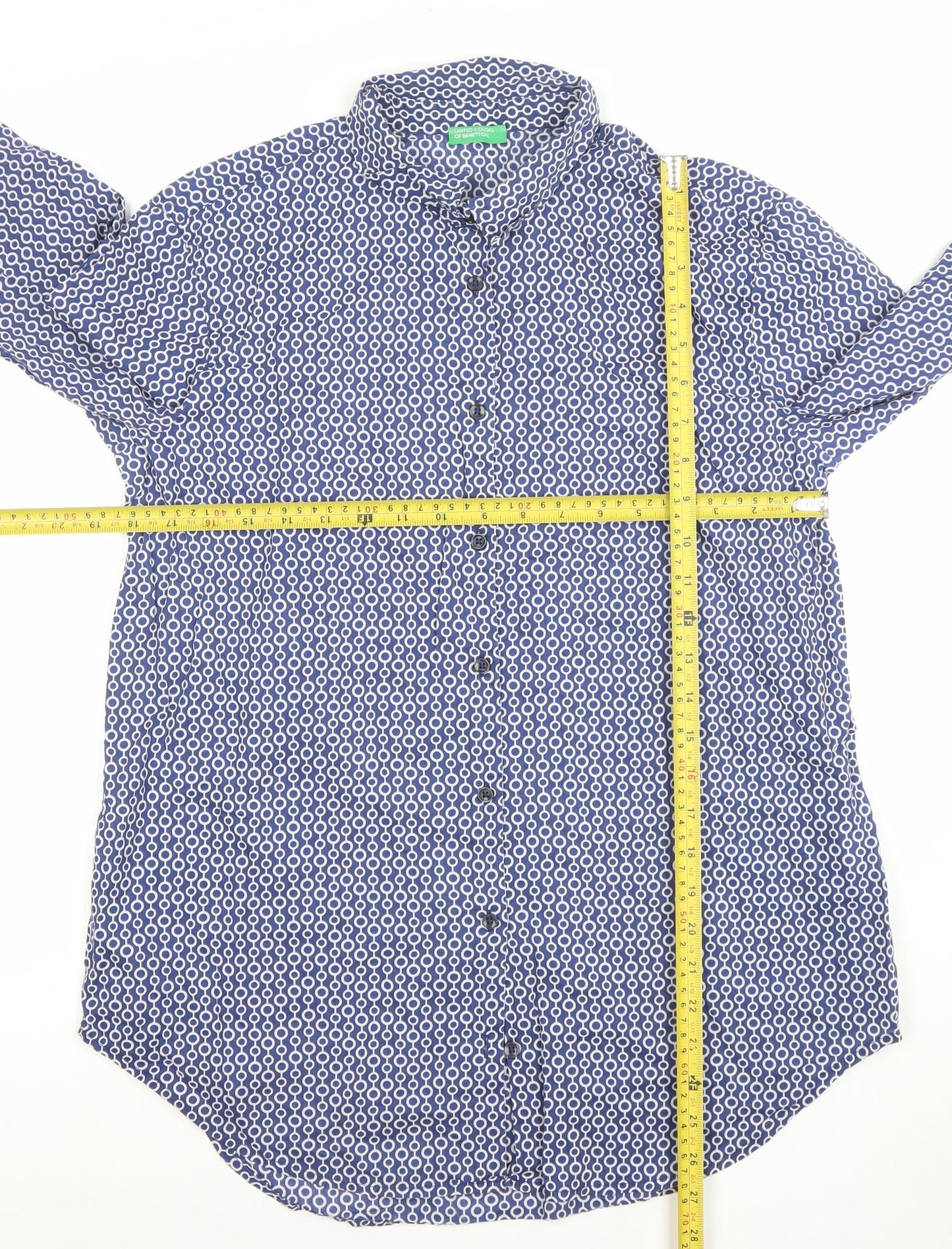 Womens UK Size S United Colors of Benetton Blue Basic Button-Up