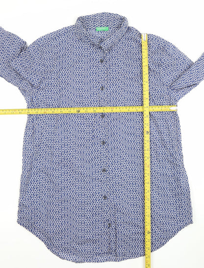 Womens UK Size S United Colors of Benetton Blue Basic Button-Up