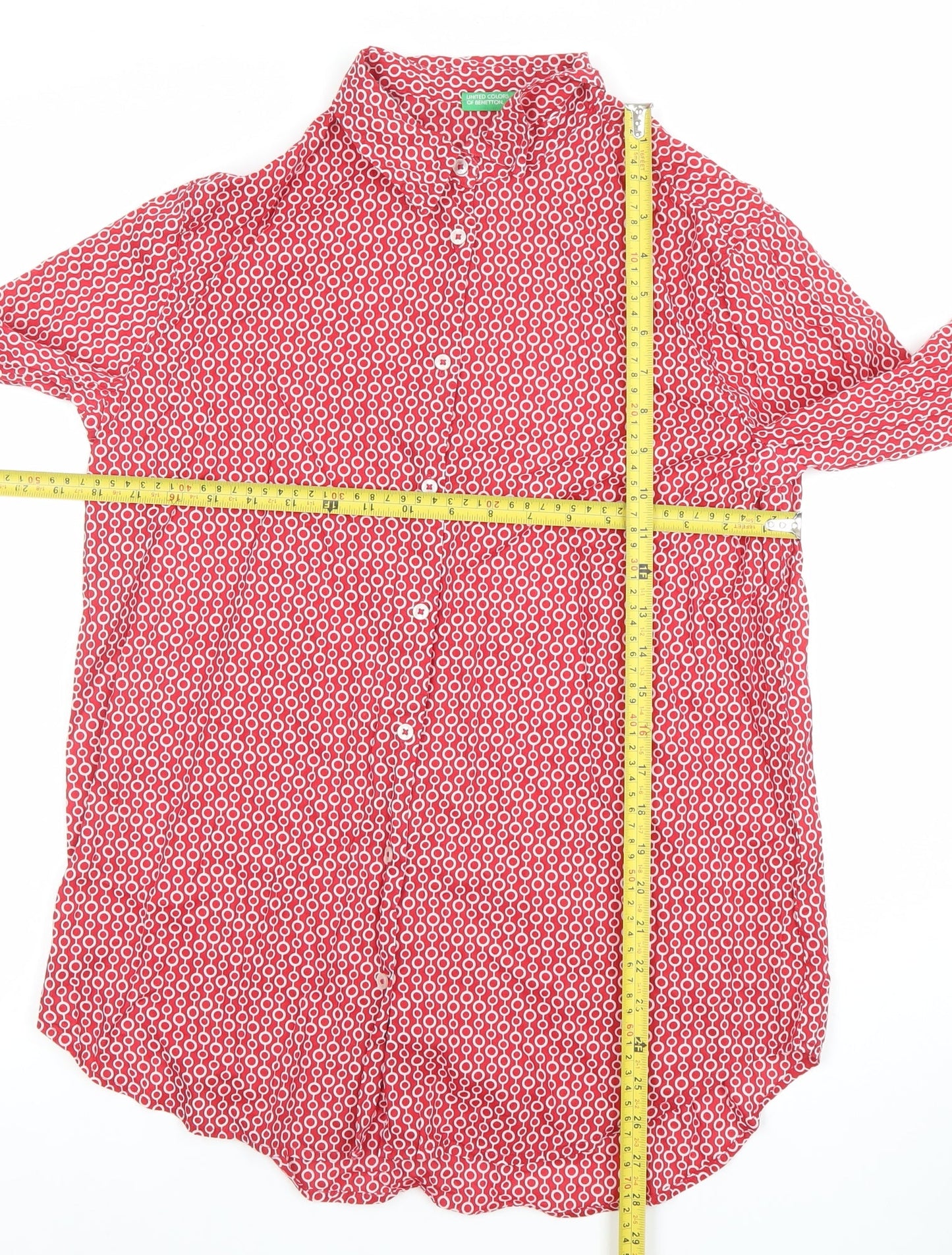 Womens UK Size S United Colors of Benetton Red Basic Button-Up
