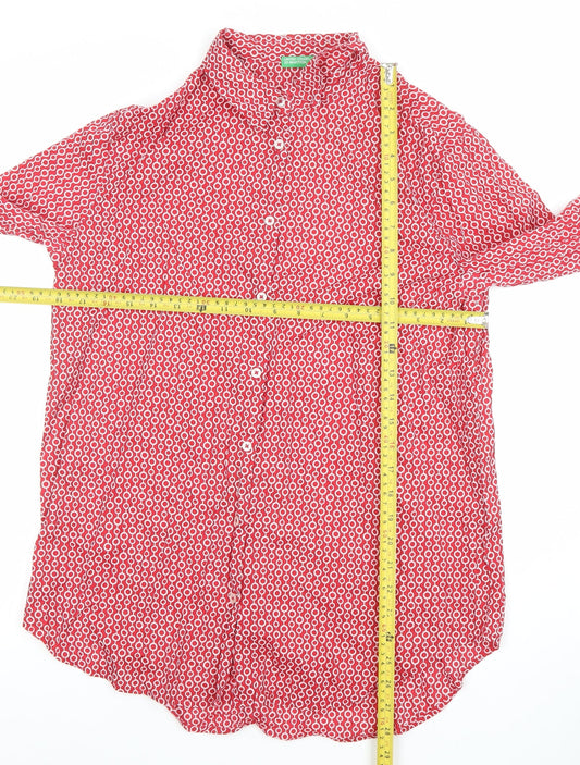 Womens UK Size S United Colors of Benetton Red Basic Button-Up
