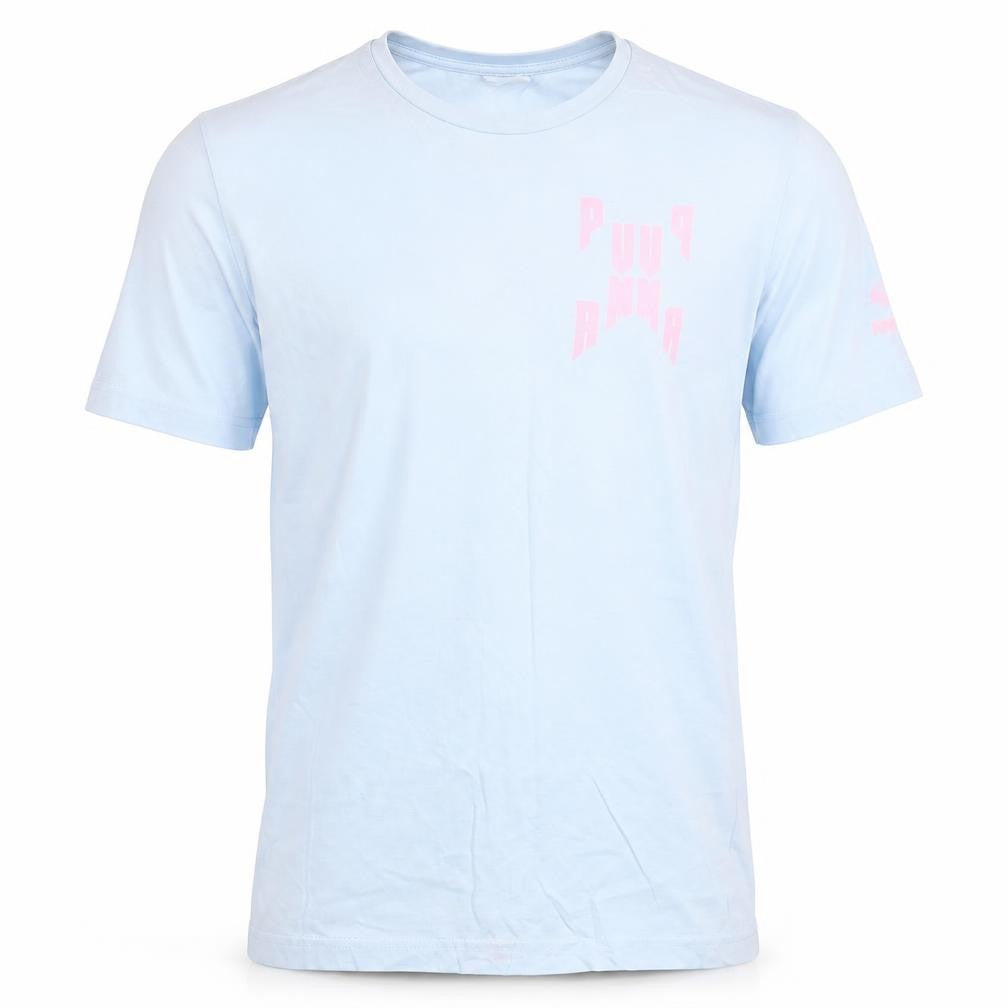 Front view of Puma Men Blue XS Graphic Sports Cotton Crew Neck T-Shirt
