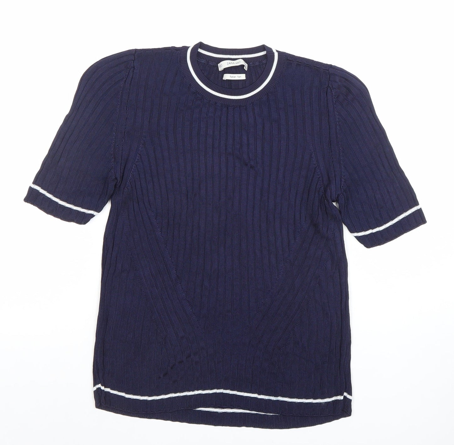 Womens UK Size S Zara Knit Blue Basic T-Shirt