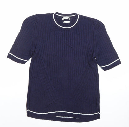 Womens UK Size S Zara Knit Blue Basic T-Shirt